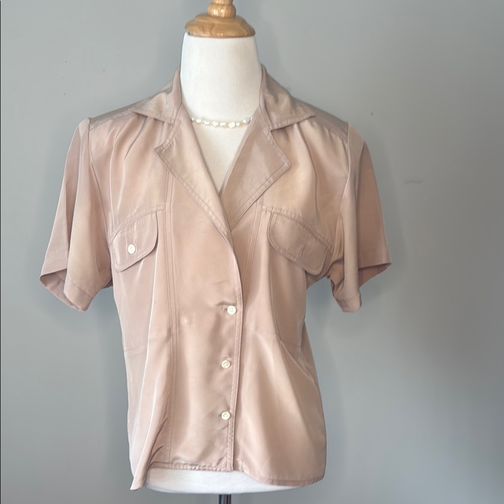 Vintage Chaus Women's Tan Button-Up camp Safari Blouse sz 6